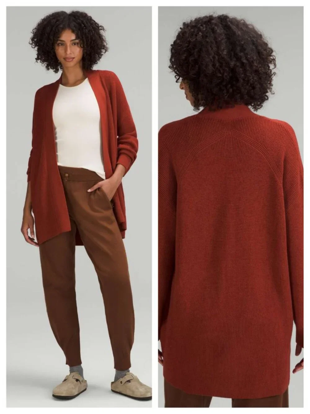 Lululemon Merino Wool-Blend Ribbed Long Wrap Sweater Sz 10 Cayenne Rust Orange